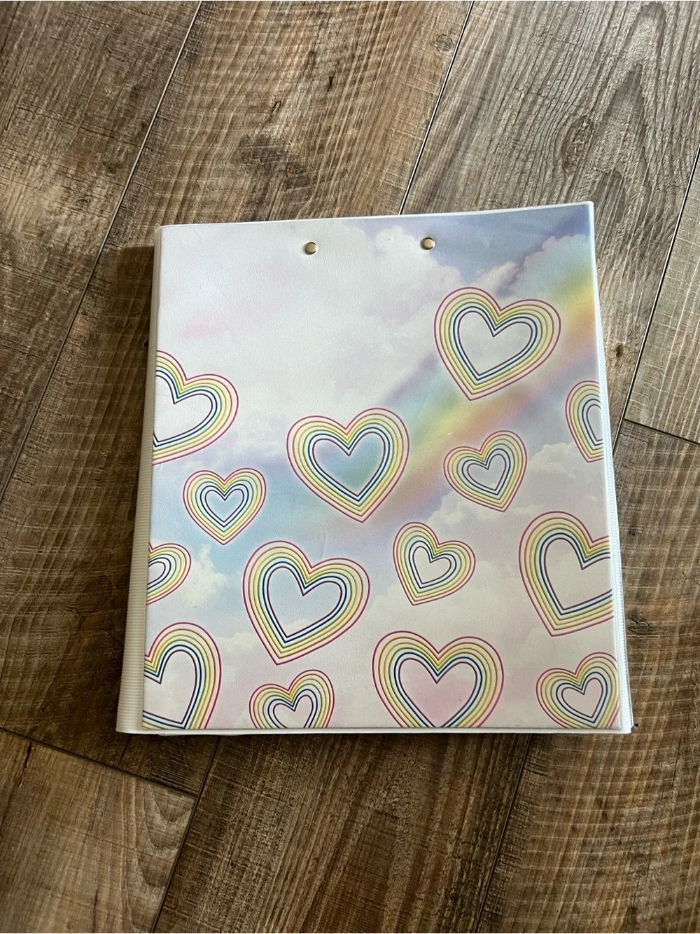 Trapper Keeper Organizer with Pastel Rainbow Hearts - Pink